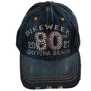 Distressed 80th Anniversary Daytona Beach Bike Week Blingy Baseball Hat